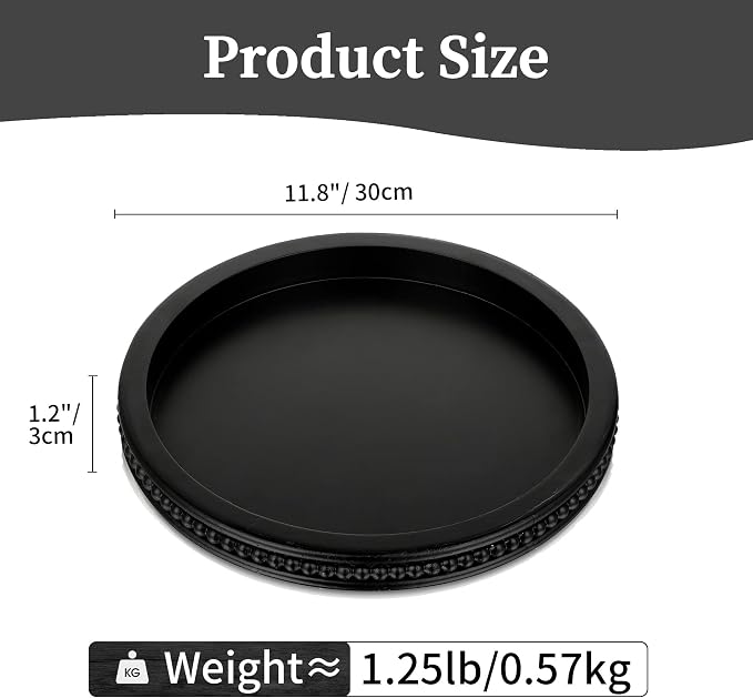 Hanobe Round Black Tray for Coffee Table, Beaded Edge | 11.8-inch wood tray for - Image 5