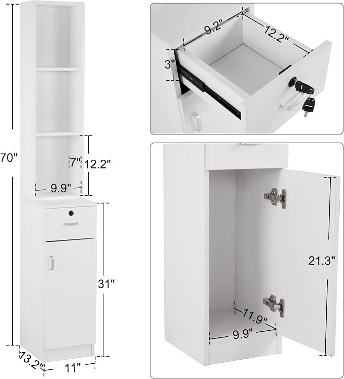 BarberPub Locking Wall Mount Hair Styling Barber Station Drawer Storage Beauty - Image 3