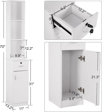 BarberPub Locking Wall Mount Hair Styling Barber Station Drawer Storage Beauty - Image 3