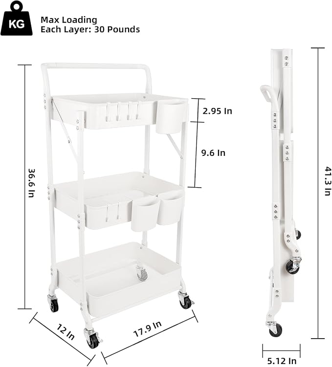 3-Tier Folding Rolling Utility Cart - Image 7