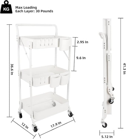 3-Tier Folding Rolling Utility Cart - Image 7
