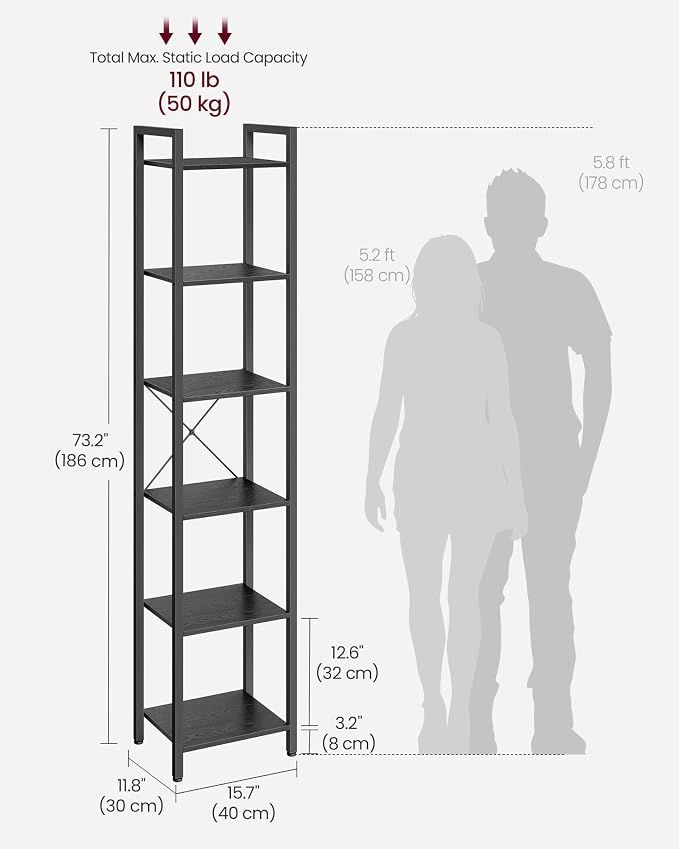 VASAGLE 6-Tier Bookshelf, Bookcase - Image 5
