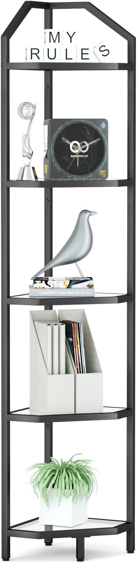 5-Tier Corner Shelf Stand, Bathroom Storage Rack Shelf, Plant Rack, Tempered by FunMemories