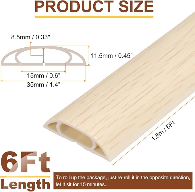 HARFINGTON 6ft Cord Cover Floor W0.6 x H0.33 Inner Channel PVC Hide Extension - Image 2