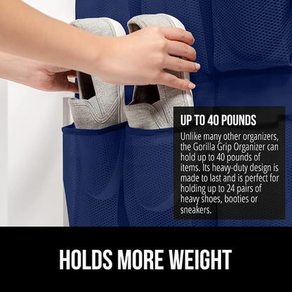 GORILLA GRIP Over the Door Shoe Organizer, 24 Large Breathable Mesh Pockets - Image 3