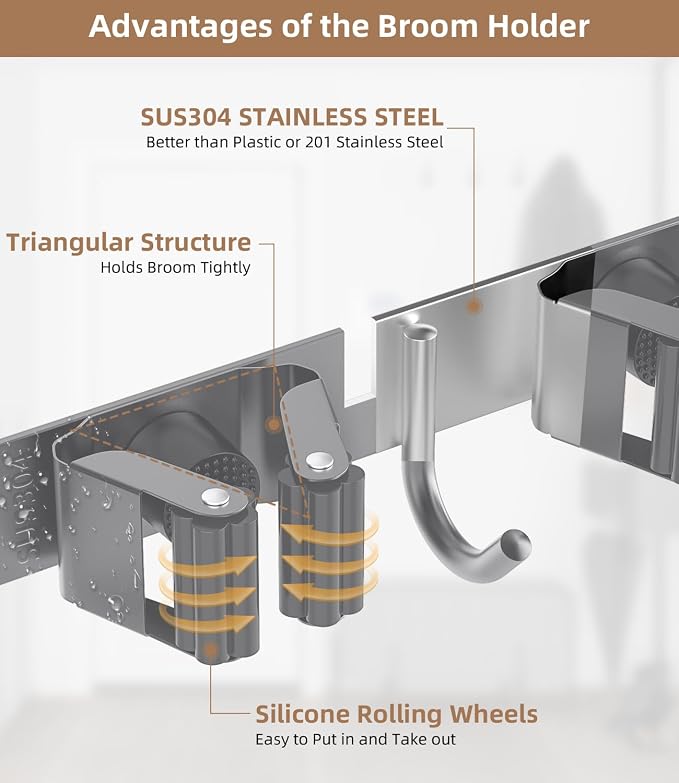 Broom Holder Over The Door-304 Stainless Steel Mop and Broom Holder Wall - Image 5