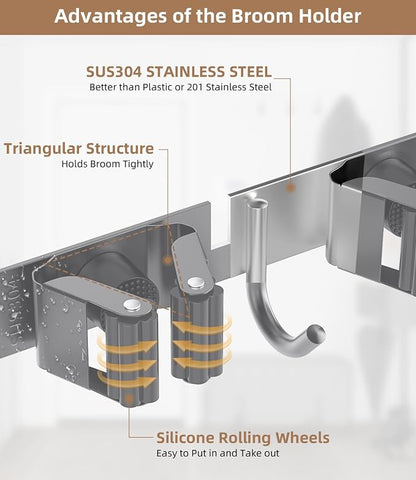 Broom Holder Over The Door-304 Stainless Steel Mop and Broom Holder Wall - Image 5