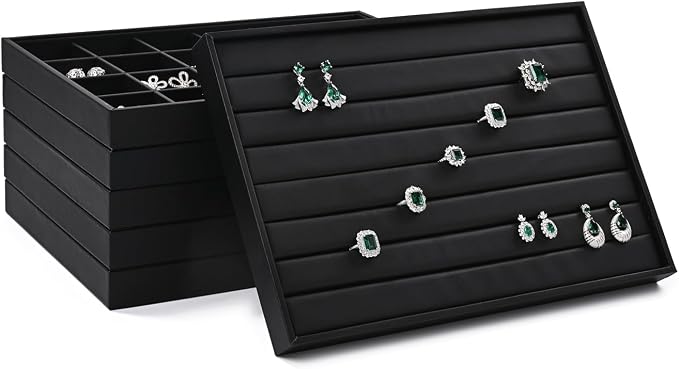 Ring Display Tray Black Jewelry Organizer Tray PU Leather Ring Earrings Display - Image 2