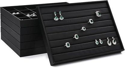 Ring Display Tray Black Jewelry Organizer Tray PU Leather Ring Earrings Display - Image 2