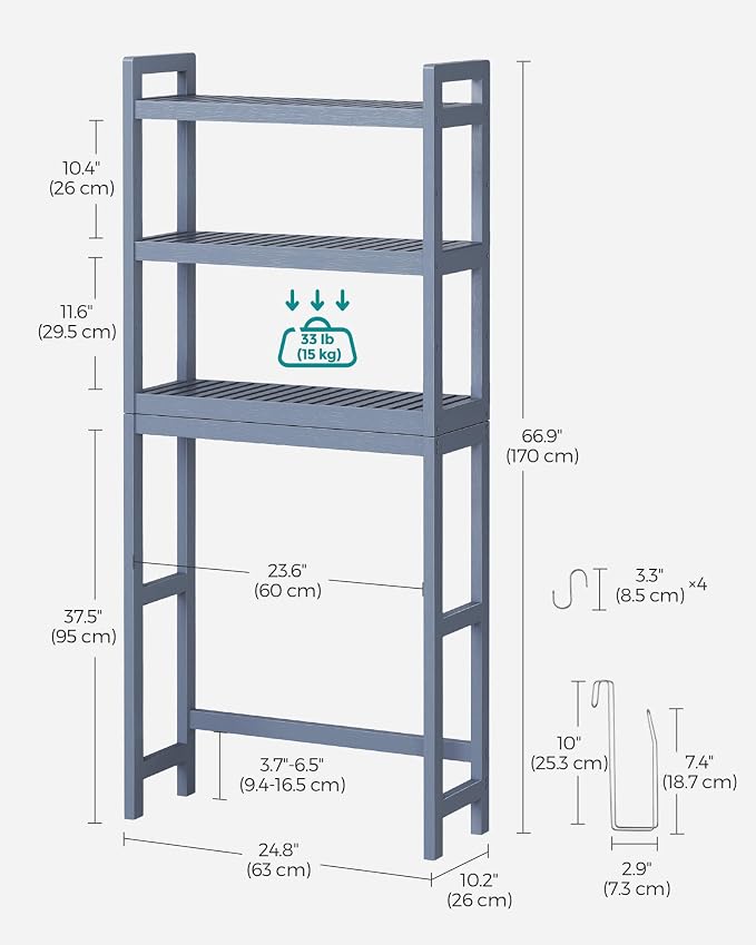 SONGMICS Over The Toilet Storage, 3-Tier Over Toilet Bathroom Organizer - Image 3