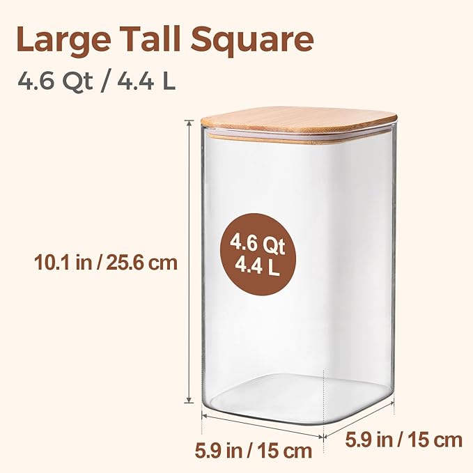 ComSaf 4.6Qt Glass Food Storage Containers, 1.2 Gallon Glass Flour and Sugar - Image 2