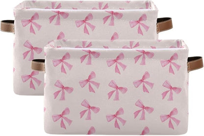 Pink Bow Foldable Storage Basket by LLCxigua