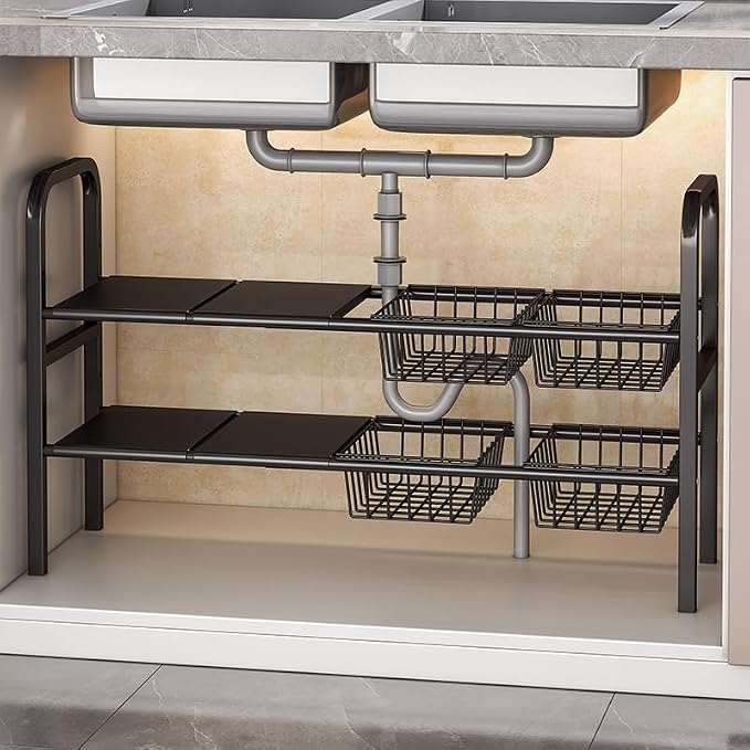 Under Sink Organizer, Expandable 2 Tier Storage Rack, 26.8" to 35.8" Adjustable by Unknown