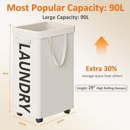 Optish Laundry Basket with Wheels, 90L Rolling Laundry Hamper with Wheels - Image 2