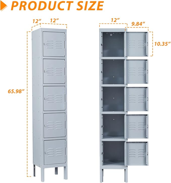 Metal Locker with 5 Doors, 5 Tier Steel Storage Lockers - Image 3