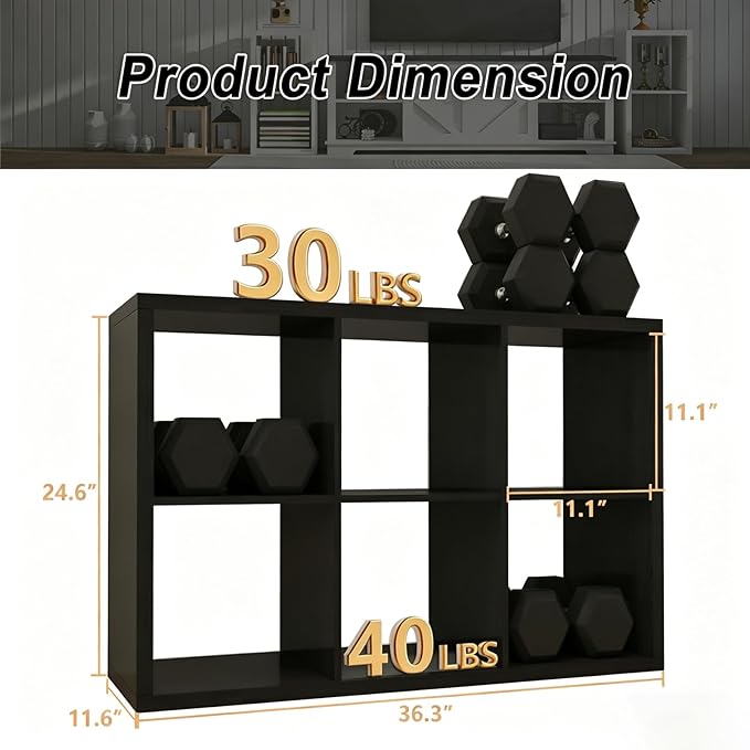 6 Cube Storage Organizer Shelf, 11 inch | 2026 Wooden Thick Frame, Anti-Tipping - Image 3
