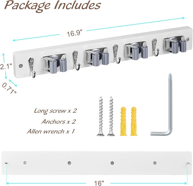 White Mop Broom Holder Wall Mount - Image 6