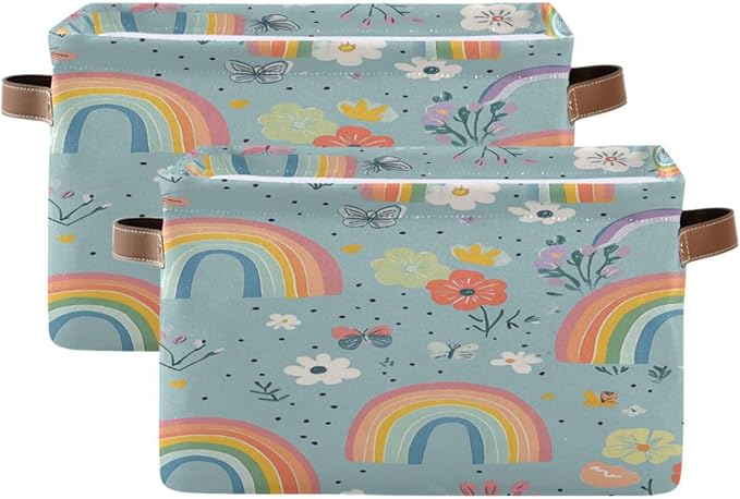 Cute Rainbows Flowers Storage Bins Box Foldable Shelf Basket by Unknown