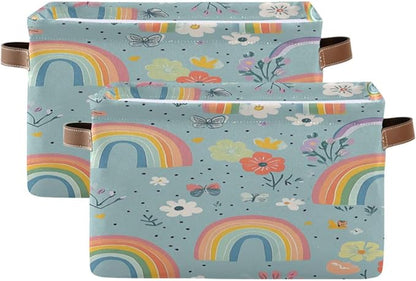 Cute Rainbows Flowers Storage Bins Box Foldable Shelf Basket by Unknown