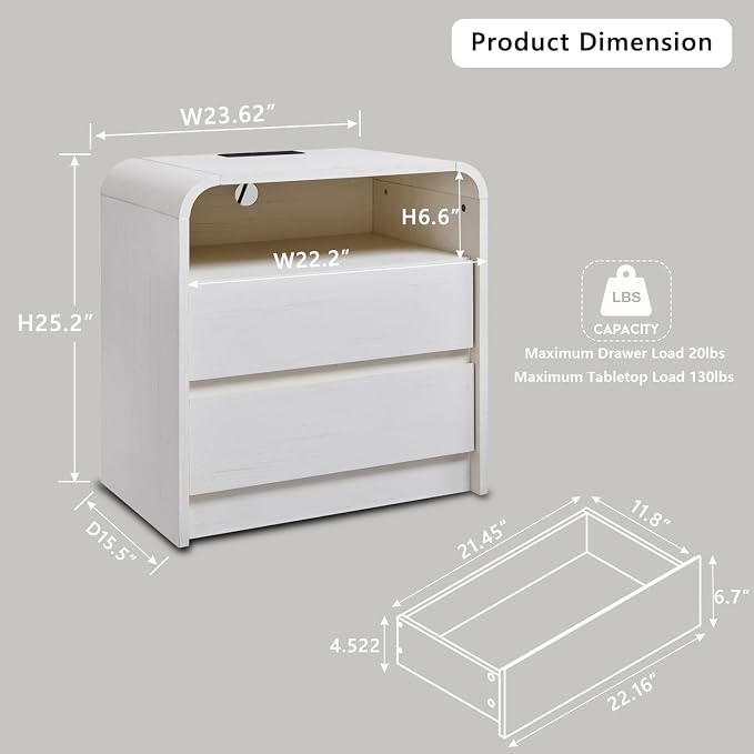 25" Tall Modern Nightstand Set of 2, 23.6'' Wide Wood Bedside Table w/2 Storage - Image 3