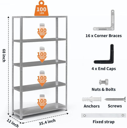 2500 LBS Capacity Heavy Duty Steel Shelving Unit, 5-Tier Garage Storage Shelves - Image 3