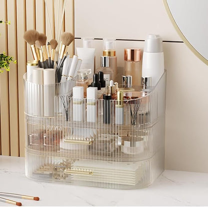 Makeup Organizer with Stackable Drawer, 360 Rotating Makeup Brush Holder - Image 3