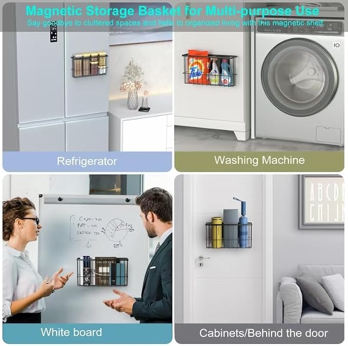 2 Pack Magnetic Wire Storage Baskets, Metal Strong Magnet Hanging Wire Storage - Image 6