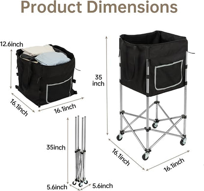 Laundry Cart with Wheels, 35.9" No-Bend Rolling Cart, 600D washable bag - Image 7