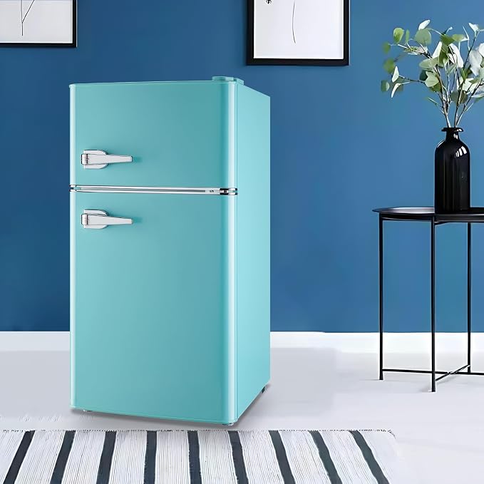 Small Refrigerator with Freezer Double Door Mini Fridge Adjustable Glass Shelves - Image 9