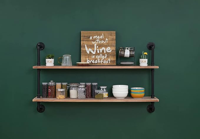 HDDFER Pipe Shelves Industrial Pipe Shelving Real Wood Industrial Floating - Image 6