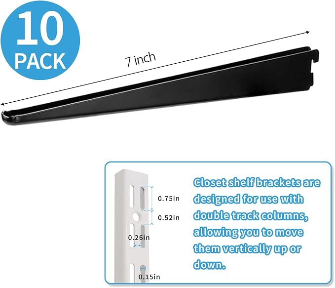 10 Pack 7‑Inch Adjustable Wire Shelf Brackets – Heavy‑Duty Double‑Track Closet - Image 2