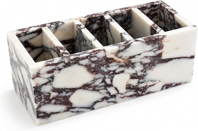 5-Compartment Marble Desk Organizer, 9.84 in | Natural marble 5-section - Image 2