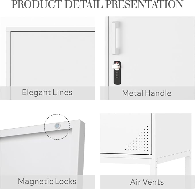 White Metal Locker Cabinet, 59.1" Lockable Storage Locker - Image 5
