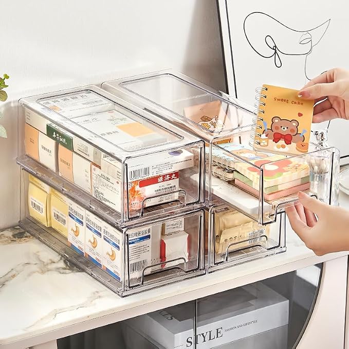 clear Drawer-Type Plastic Storage Box Bins Organizer，Family First Aid Kits - Image 2