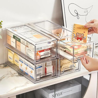 clear Drawer-Type Plastic Storage Box Bins Organizer，Family First Aid Kits - Image 2