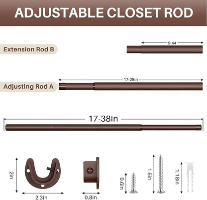 Closet Rod - Closet Rods for Hanging Clothes, 17 to 38 inch Adjustable Closet - Image 2