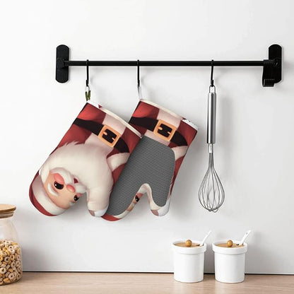 Cute Santa Claus Print Oven Mitts Set of 2, Heat Resistant Silicone Oven - Image 7