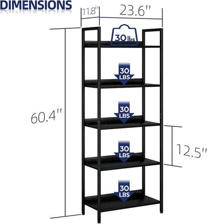 NUMENN Bookshelf, 5 Tier Freestanding Shelving Unit, Falling Prevention Baffle - Image 3