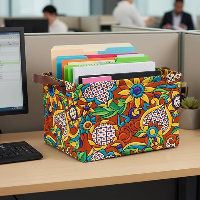 Mexican Talavera Storage Basket Waterproof Canvas Toy Storage Bin Mexican Decor - Image 7