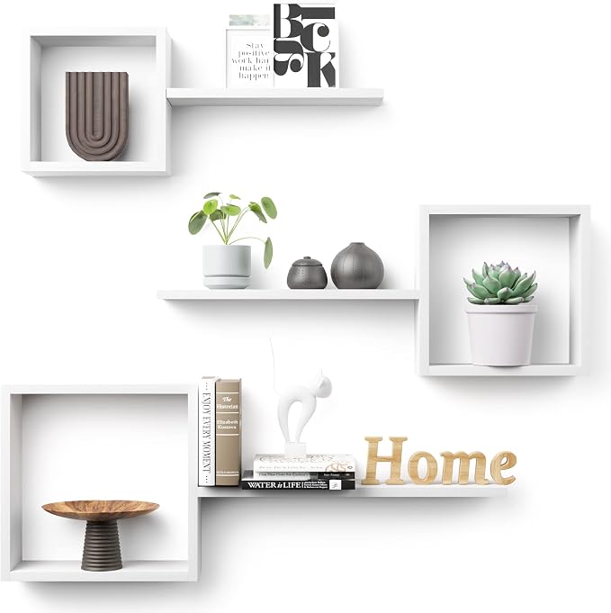 Wooden Square Floating Shelves Wall Mount, Floating Cube Shelves Set of 6 by LUDORU
