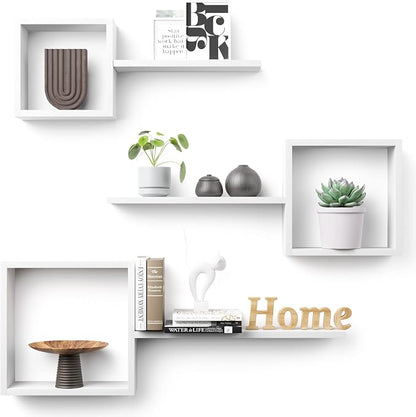 Wooden Square Floating Shelves Wall Mount, Floating Cube Shelves Set of 6 by LUDORU
