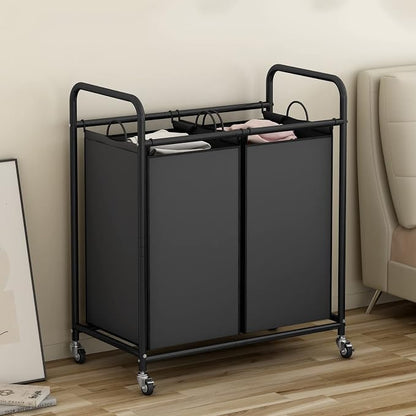 SUOERNUO Laundry Hamper Basket 2 Bag Laundry Sorter Cart - Image 2