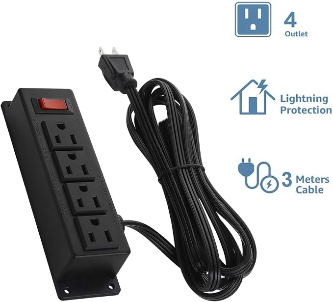 Wall Mount Power Outlet Strip, 4 Outlet Mountable Power Strip - Image 2
