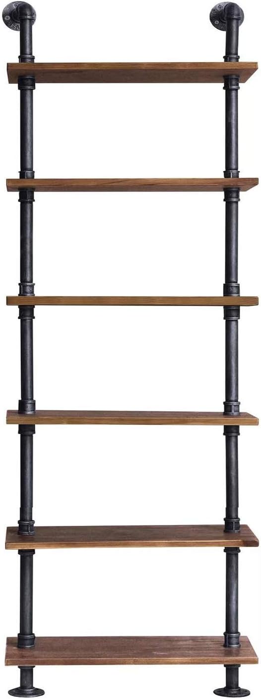 Industrial Pipe Shelves Rustic Modern 24"W Wood Ladder Bookcase - Image 9