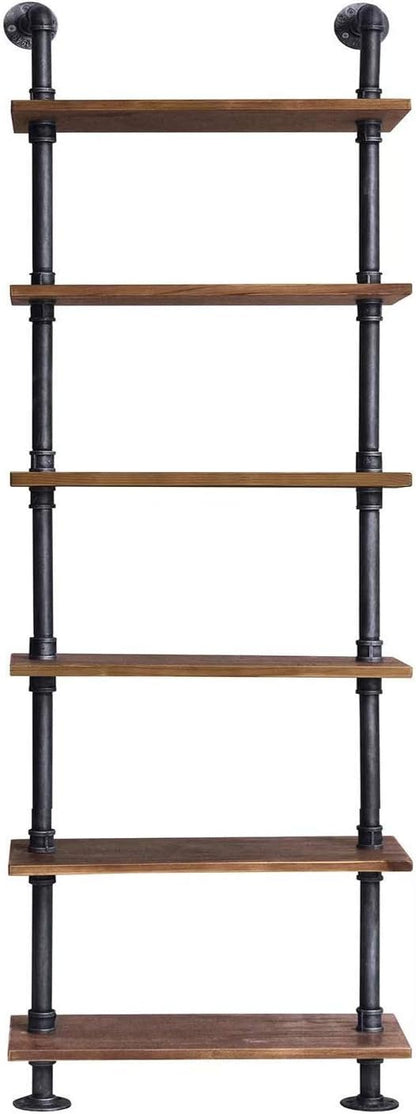 Industrial Pipe Shelves Rustic Modern 24"W Wood Ladder Bookcase - Image 9