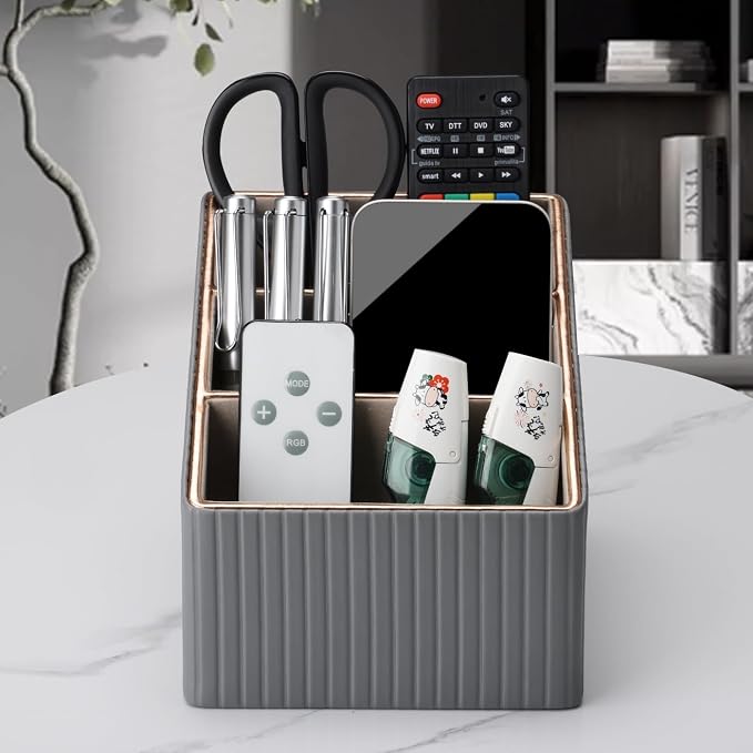 KINGFOM 3 Slot PU Leather Remote Controller Holder, Home Sundries Storage Box - Image 5