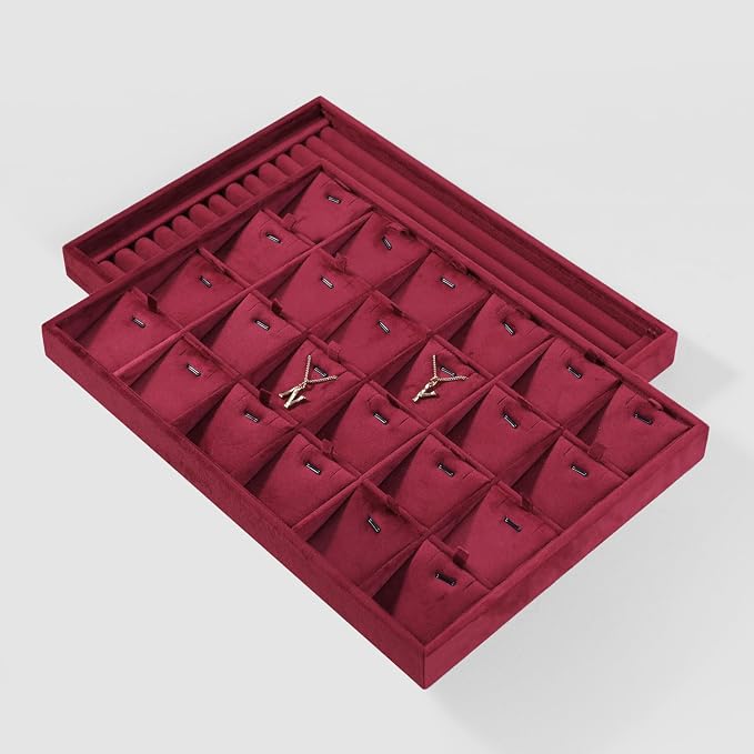 Velvet Necklace Display Tray, Stackable 24 Grid Insert Pendant Necklaces - Image 7