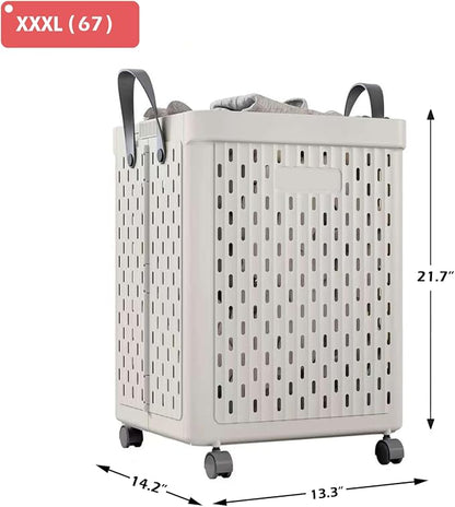 UAK Laundry Basket with Wheels, Collapsible Plastic Laundry Hamper with Handle - Image 2