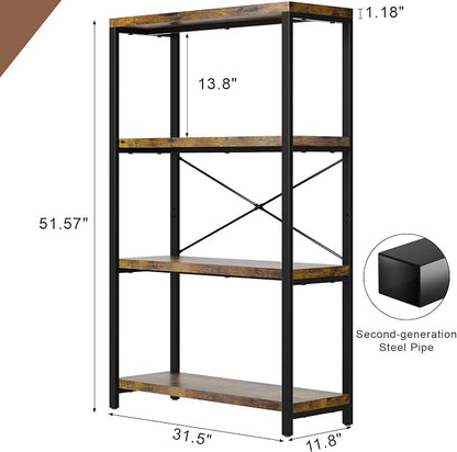 4-Tier Adjustable Heavy Duty Bookshelf, Industrial Wooden Open Storage Rack - Image 2
