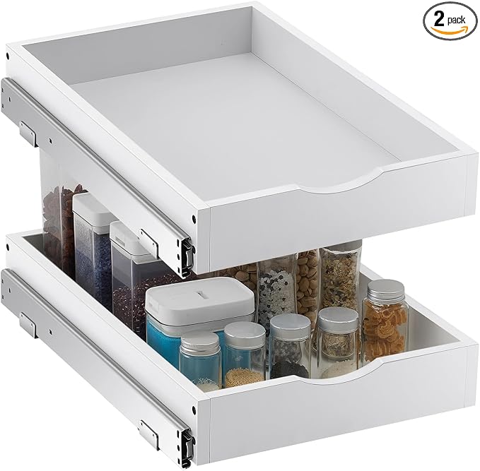 Menkxi 2 Set Pull out Tray Cabinet Organizer Wooden Pull Drawers storage Slide by Menkxi